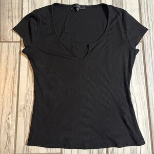 Vibe Black Short Sleeve Ribbed Top